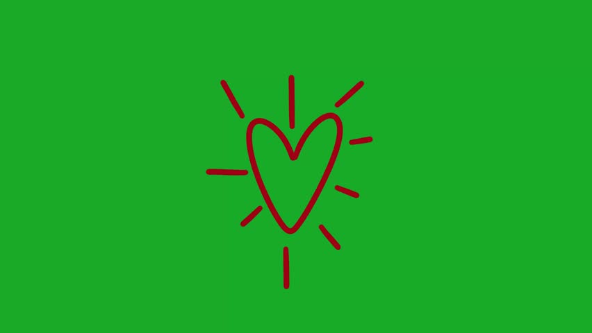 Animated Hand Drawn Bursting Heart Outline Effect Green Screen Overlay