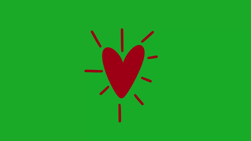 Animated Hand Drawn Pulsing Red Heart Effect Green Screen Overlay