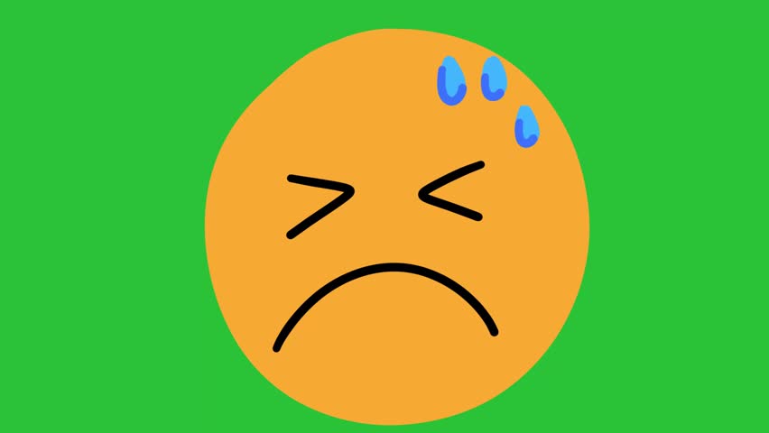 Animated Hand Drawn Frustrated Worried Sweat Drop Emoji Face Green Screen Overlay