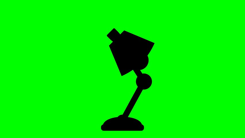A black silhouette of a classic desk lamp is displayed against a vibrant green screen background. The lamp is positioned on its base with an adjustable arm and head.