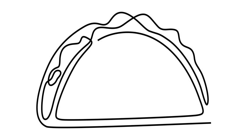 Animated self drawing of continuous line draw of One line taco. Full length one line animation. 4K