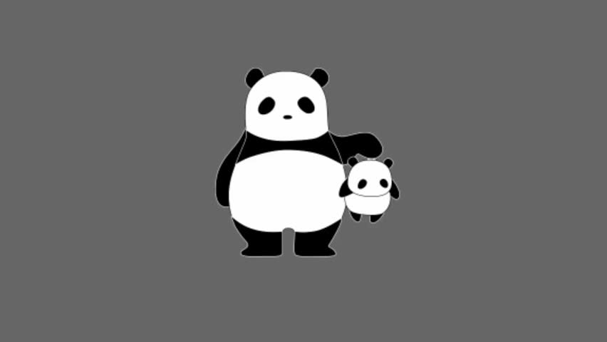 Cute Panda Bear Holding Baby Panda - Animated Cartoon Character
