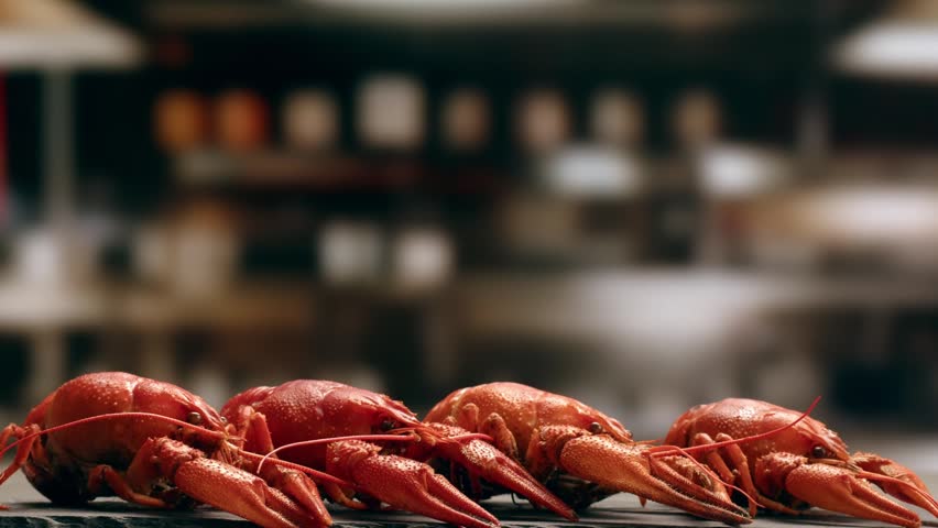 Boiled European crayfish Astacus astacus river seafood freshwater cooked crustacean, noble crayfish, or broad-fingered crayfish, traditional food source.