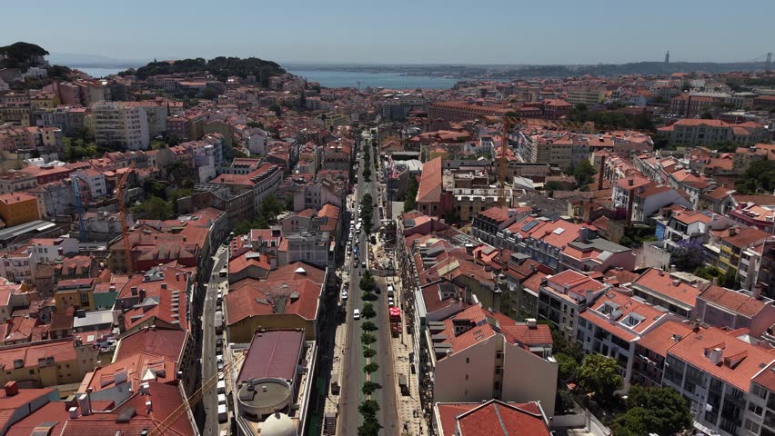 Aerial View of Lisbon City and Red Rooftops Portugal
