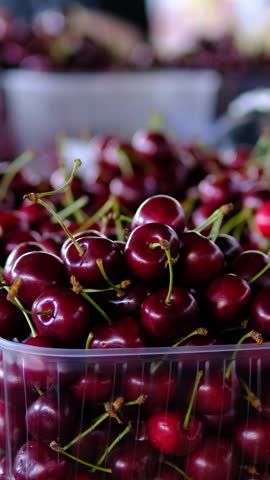 cherries at the market. Fresh organic cherries at a farmers market