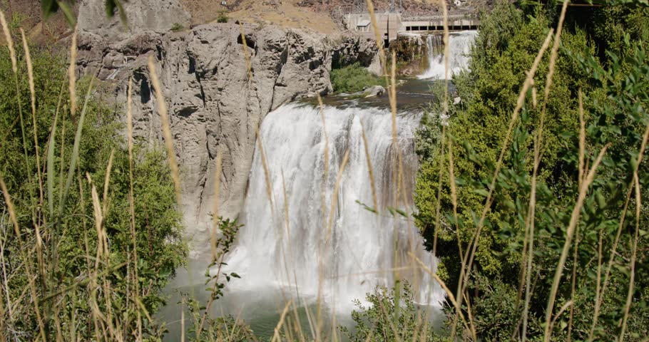 The Shoshone Falls cascading powerfully over rugged cliffs on the Snake River in Twin Falls, Idaho, nicknamed Niagara of the West