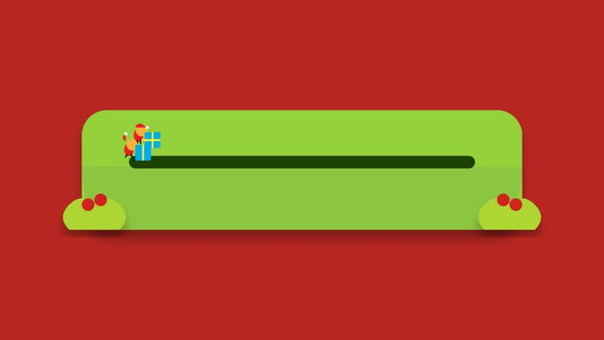 Flat vector illustration of Christmas progress loading bar with Santa pushing gift on red background