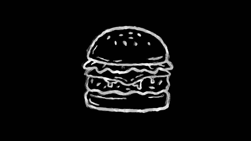 White Line Art Doodle Animation of Double Hamburger Looping Shot for Fast Food Restaurant Menu