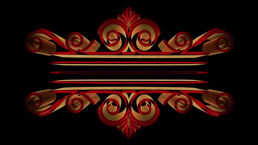 Elegant red and gold ornamental scroll design element isolated on a clean black background for decor