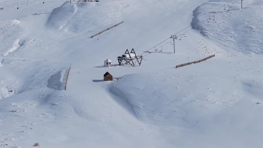 A ski resort with plenty of snow in Las Leñas, Mendoza, Argentina. Aerial