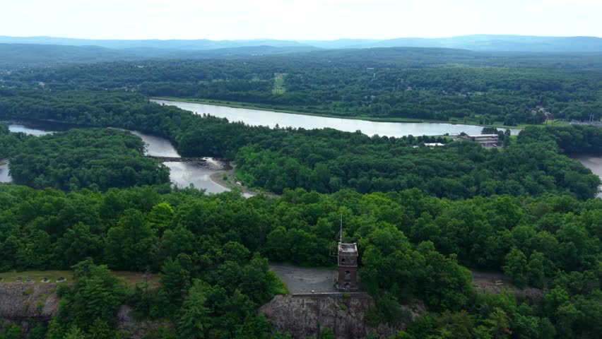 Panning panoramic aerial shot over historic Poet