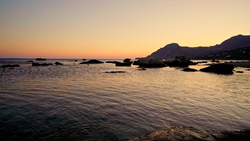 Sunset over Mediterranean Sea from Plakias toward Souda Crete Greece