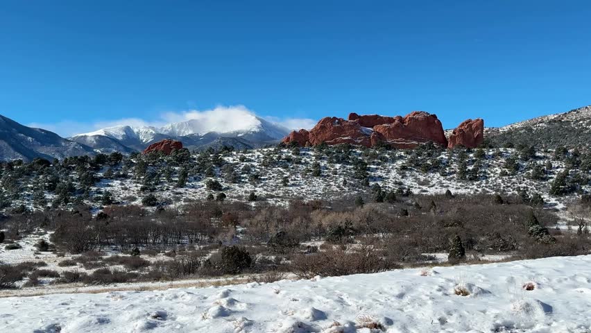 Winter view of Garden of the Gods from the road.