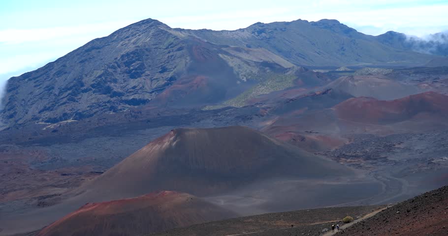 Dramatic volcanic landscape in Haleakala National Park, Maui Hawaii
