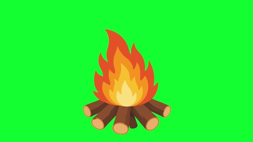 Animated bonfire burning loop on green screen background for camping, outdoor adventure, fireplace, bonfire night, and motion graphics project.