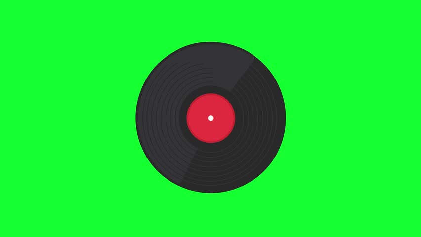 Animated spinning vinyl LP record disc loop on green screen background for retro music album, DJ turntable, vintage audio, and motion graphic.