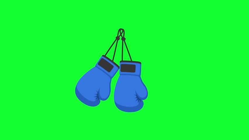 Animated pair of red and blue boxing gloves hanging loop on green screen background for sports, fight, gym, championship, and fitness video project.