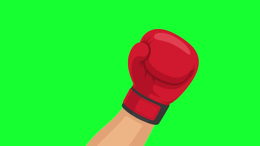 Animated hand wearing red boxing glove punching up loop on green screen background for boxing, fight, power, motivation, and sports video asset.