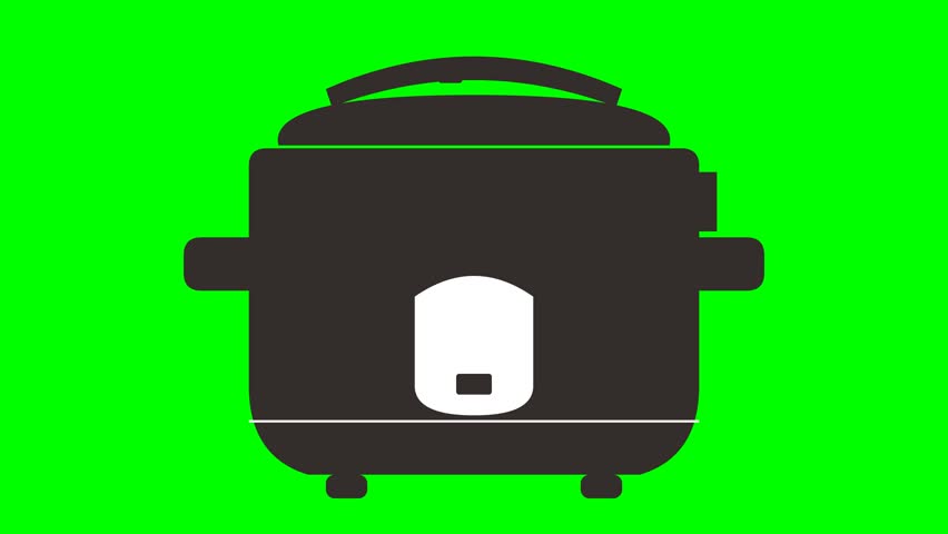 Electric rice cooker appliance icon on green screen background. A simple silhouette of an electric rice cooker kitchen appliance displayed on a solid green background. Ideal for cooking tutorials or home appliance commercials.