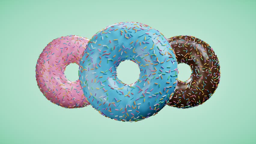 Colorful donuts with sprinkles. 3d rendering
