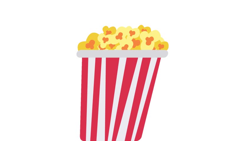 Popcorn In Striped Container, Flat Vector Illustration On White Background