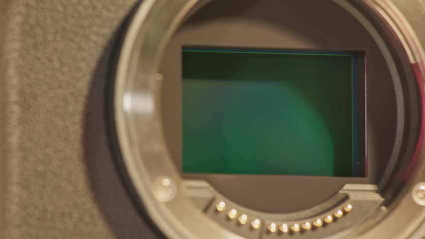 Full frame mirrorless photography camera in close up macro view of electronic digital sensor for still images with cameras in modern technology for large format megapixels for high resolution imagery
