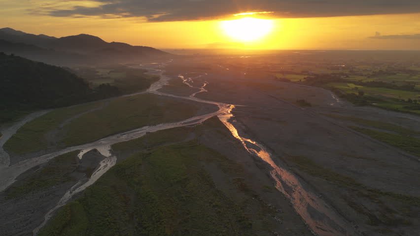 Aerial view of Lanyang River at sunrise, Taiwan