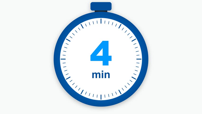Four minute timer icon, blue digital stopwatch graphic on white background