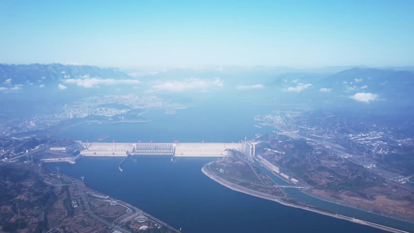 4K Aerial Shot of Panoramic Sea of Clouds over Three Gorges Dam