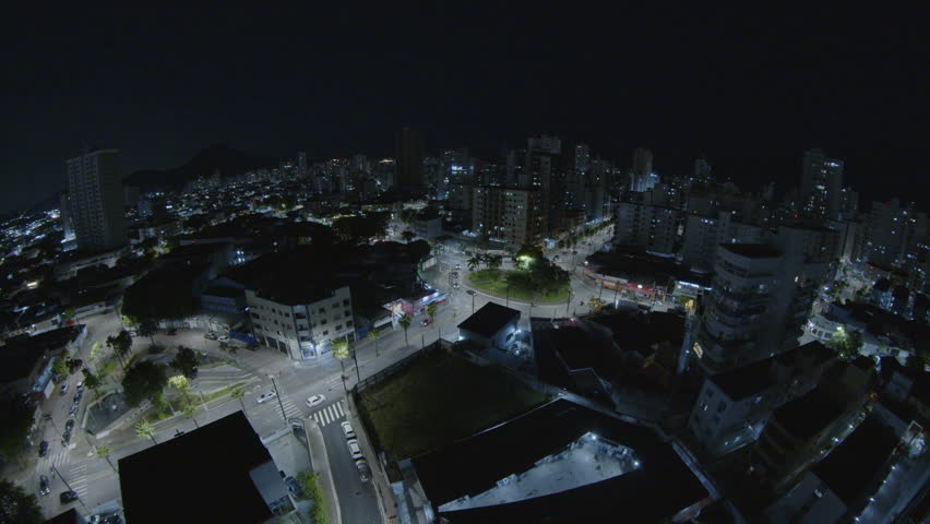 City of Praia Grande filled with transport at nigh. Brazil