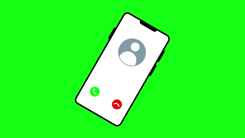Animated incoming call interface on smartphone screen loop on green screen background for mobile communication, phone call, and motion graphic asset.