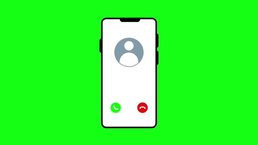 Animated incoming call interface on smartphone screen loop on green screen background for mobile communication, phone call, and motion graphic asset.