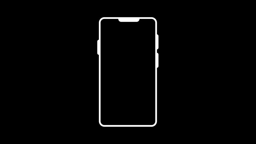 Animated rotate your phone icon instruction loop on black background for landscape view notice, mobile app UX UI, and video tutorial overlay asset.