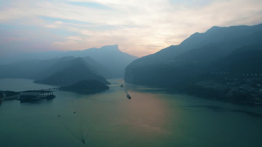 Qutang Gorge Waterways And Steep Cliffs 4K Aerial