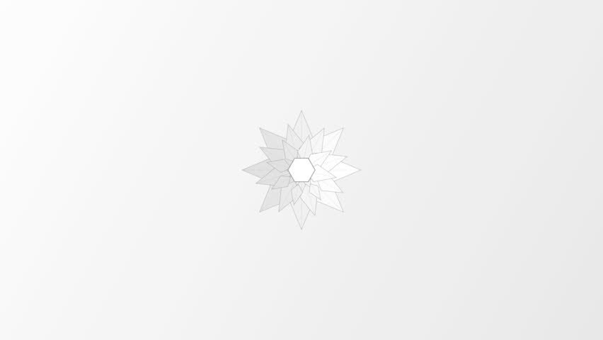 Abstract geometric flower blooming with white polygonal petals opening against light background