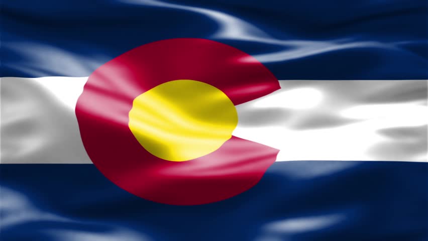 Realistic close-up animation of the Colorado state flag waving in the wind, suitable as a background for patriotic, government, and regional themed video projects.