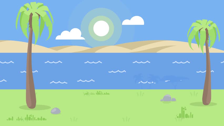 Stock featuring tropical beach landscape flat animation background. with tropical and beach. tropical, beach, ocean.