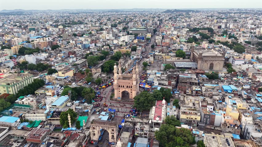 Aerial shot of Charminar in Hyderabad, India