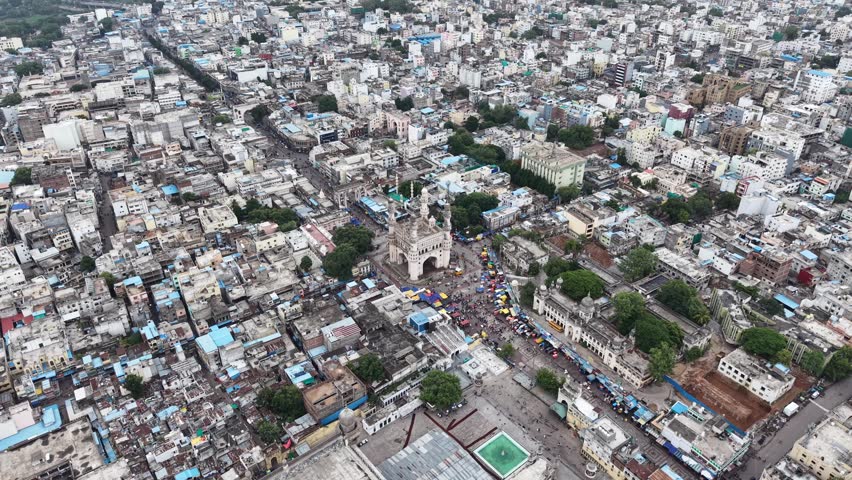 Aerial shot of Charminar in Hyderabad, India
