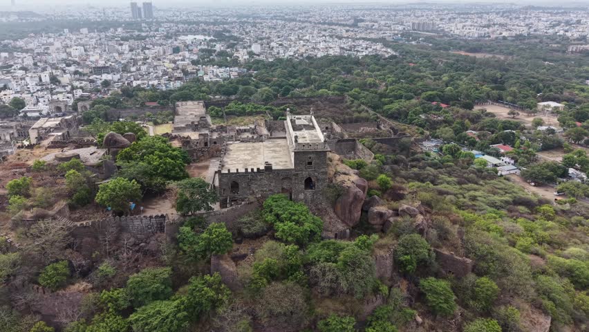 Aerial shot of Golconda Fort in Hyderabad, India