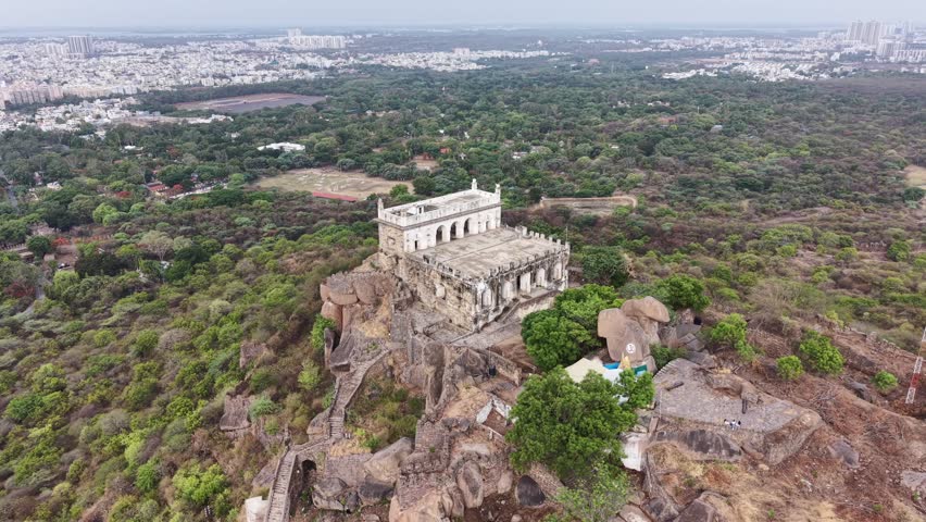 Aerial shot of Golconda Fort in Hyderabad, India