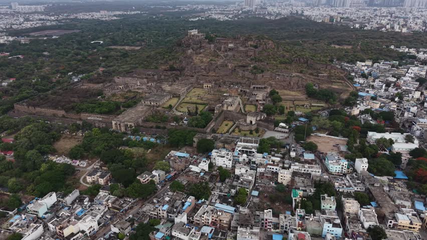 Aerial shot of Golconda Fort in Hyderabad, India
