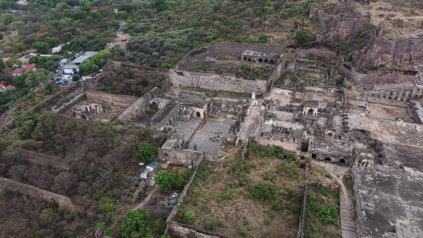 Aerial shot of Golconda Fort in Hyderabad, India