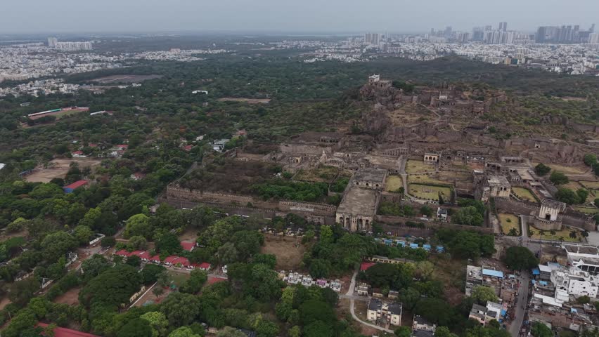 Aerial shot of Golconda Fort in Hyderabad, India