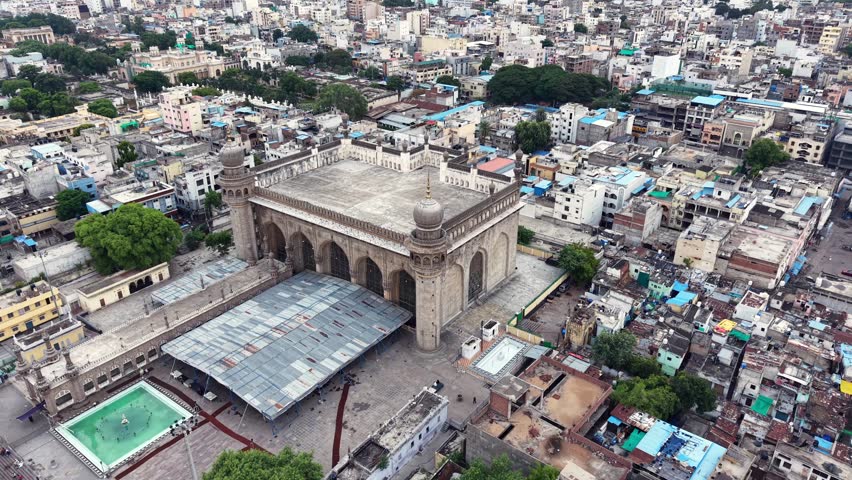 Aerial shot of Makkah Masjid in Hyderabad, India