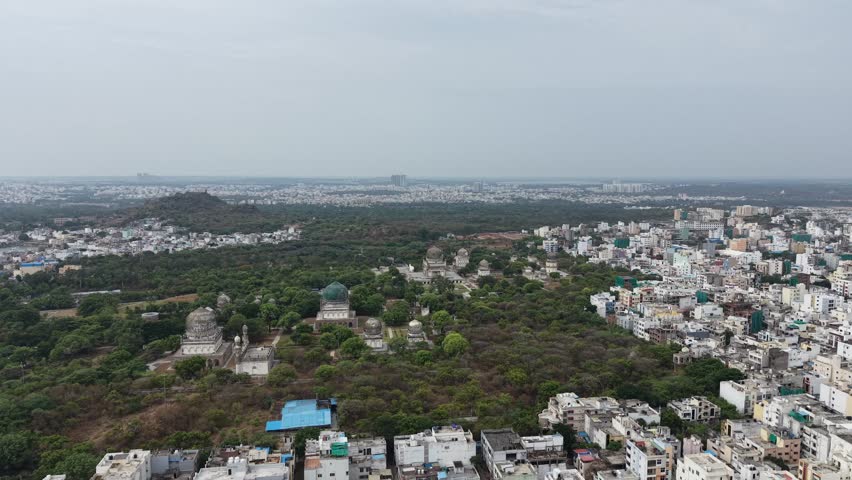Aerial shot of Qutub Shahi Tomb in Hyderabad, India