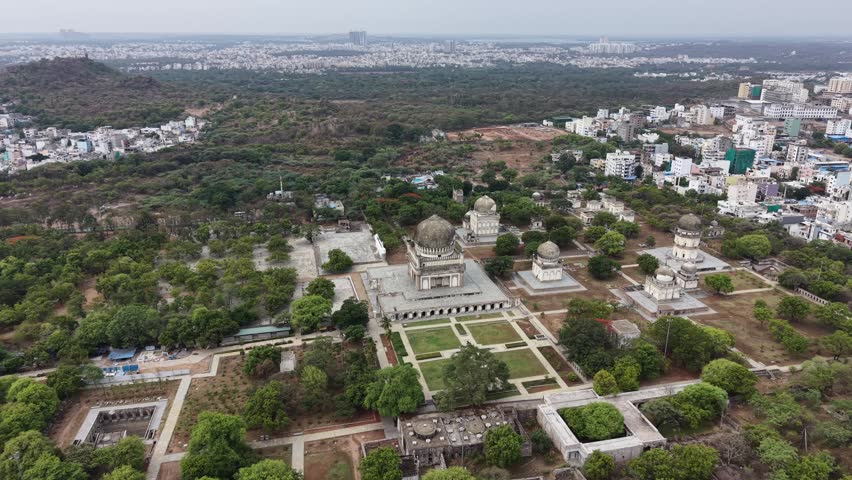 Aerial shot of Qutub Shahi Tomb in Hyderabad, India