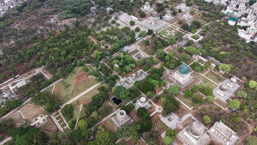 Aerial shot of Qutub Shahi Tomb in Hyderabad, India