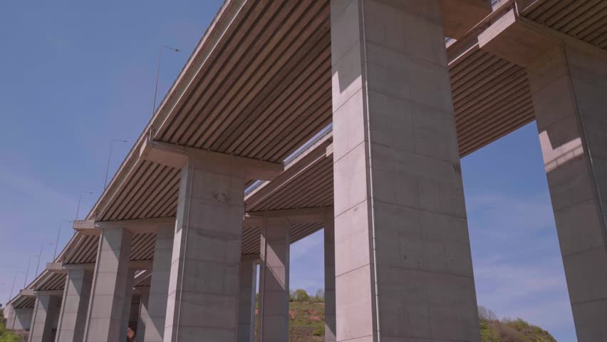Low Angle View of Massive Highway Viaduct on Istanbul Ring Road with Modern Infrastructure