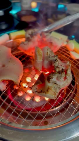 Delicious Korean style grilled pork tail BBQ